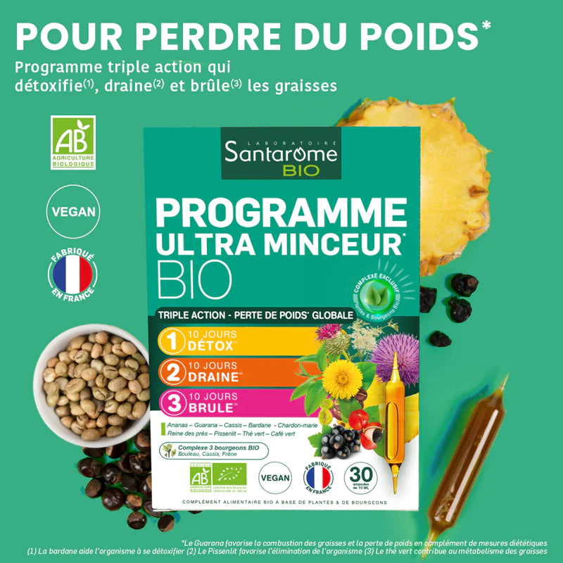 Complément Programme Ultra Minceur Bio 30 Ampoules alimentaire minceur détox ultra minceur détox drainage BIO perte poids brûle-graisses - novaparapharmacie