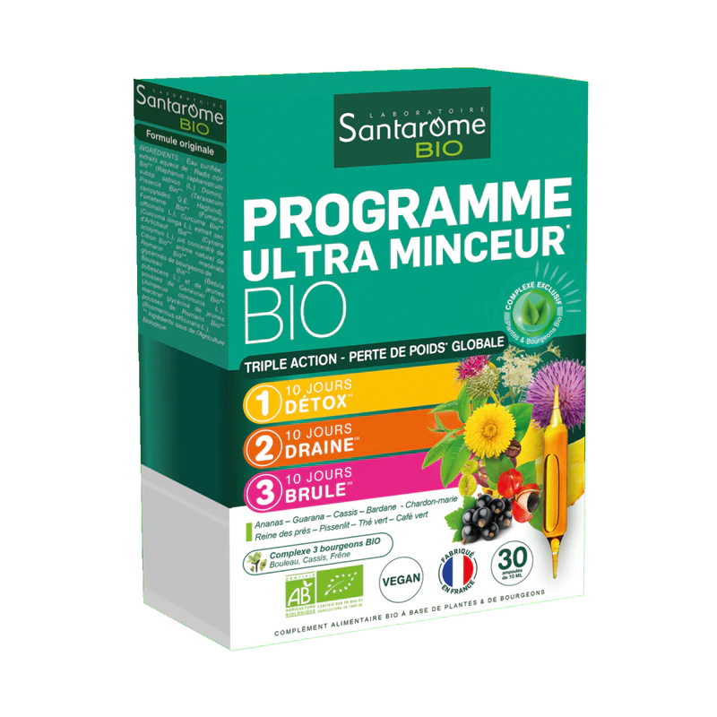 Programme Ultra Minceur Bio 30 Ampoules complément alimentaire minceur détox ultra drainage BIO perte poids brûle-graisses - novaparapharmacie