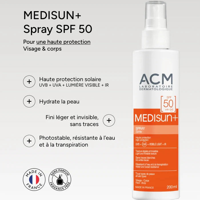 Bénéfices Médisun Spray SPF50+ Protection Très Haute Résistant Eau Large Spectre UVA UVB - novaparapharmacie