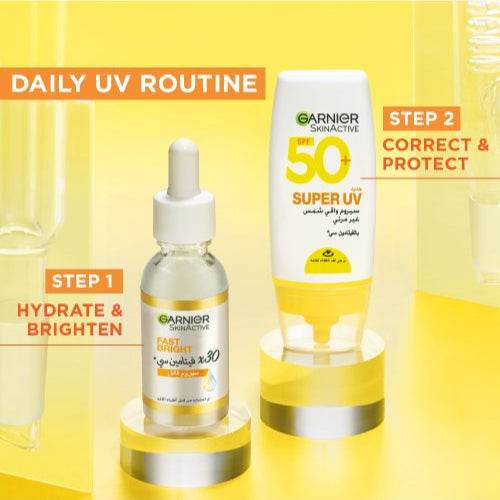 GARNIER SkinActive Super UV Serum Invisible Sunscreen 30ml Protection Solaire SPF50+ Sérum Invisible Anti-UV Format Voyage - Nova Parapharmacie