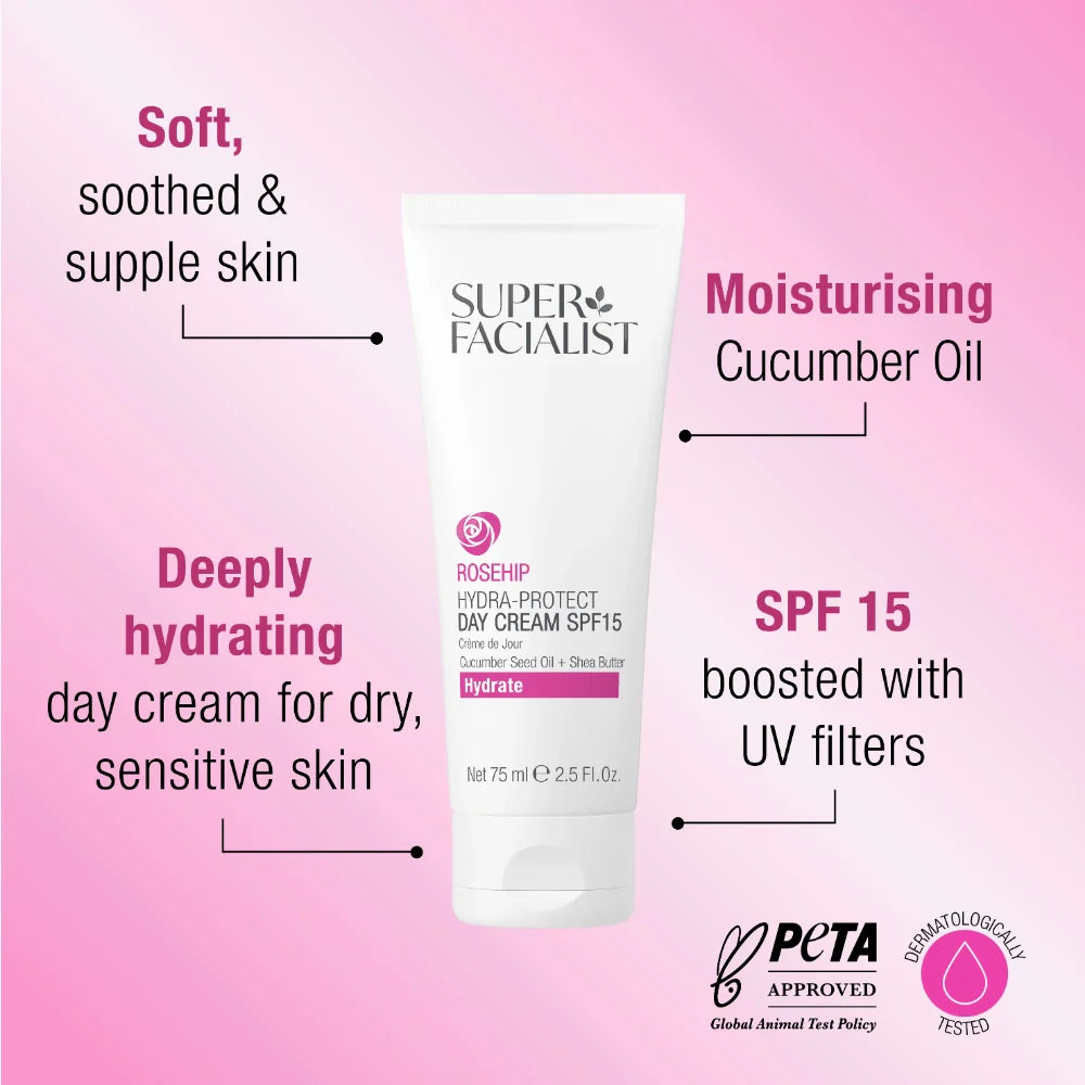 Super Facialist bénéfices rose musquée régénérante protection SPF15 hydratation 24h anti-âge naturel - novaparapharmacie