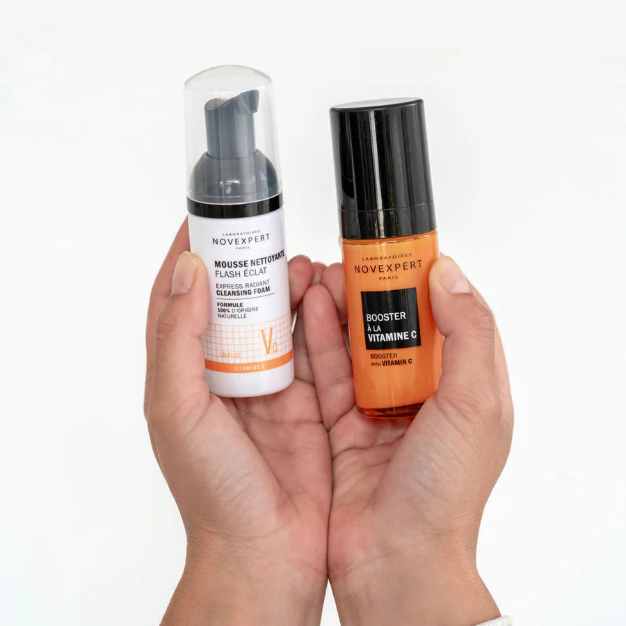 Gamme Novexpert soins anti-âge Duo Booster Éclat sérum vitamine C mousse flash illuminateur dermatologique - novaparapharmacie