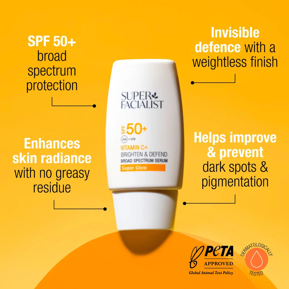 Super Facialist bénéfices protection SPF50+ vitamine C antioxydante brighten defend texture sérum - novaparapharmacie