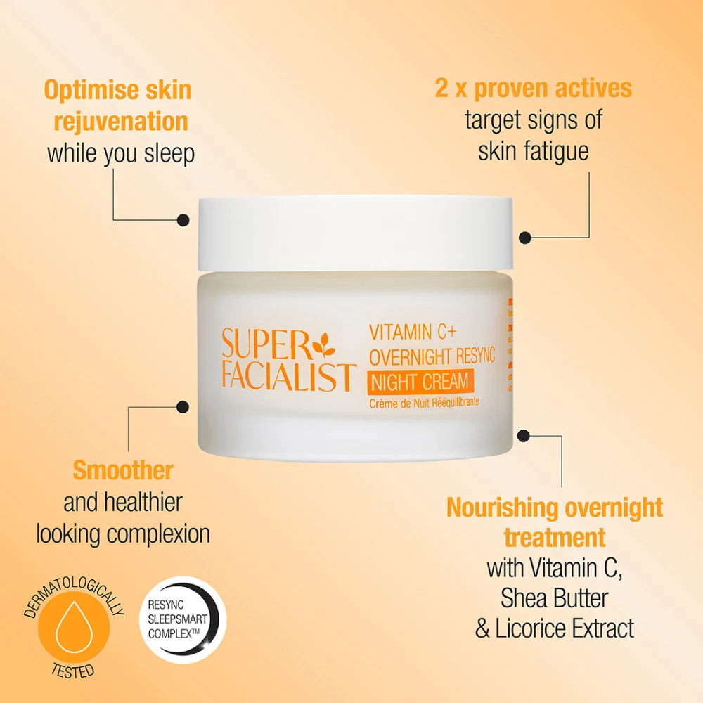 Super Facialist bénéfices régénération nocturne vitamine C resync technology réveil lumineux anti-âge - novaparapharmacie