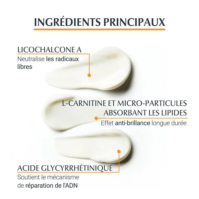 Texte alternatif SEO technique : "Eucerin Sun Protection Oil Control SPF50+ texture gel-crème matifiante anti-brillance toucher sec absorption rapide protection solaire peaux grasses mixtes dermatologie
