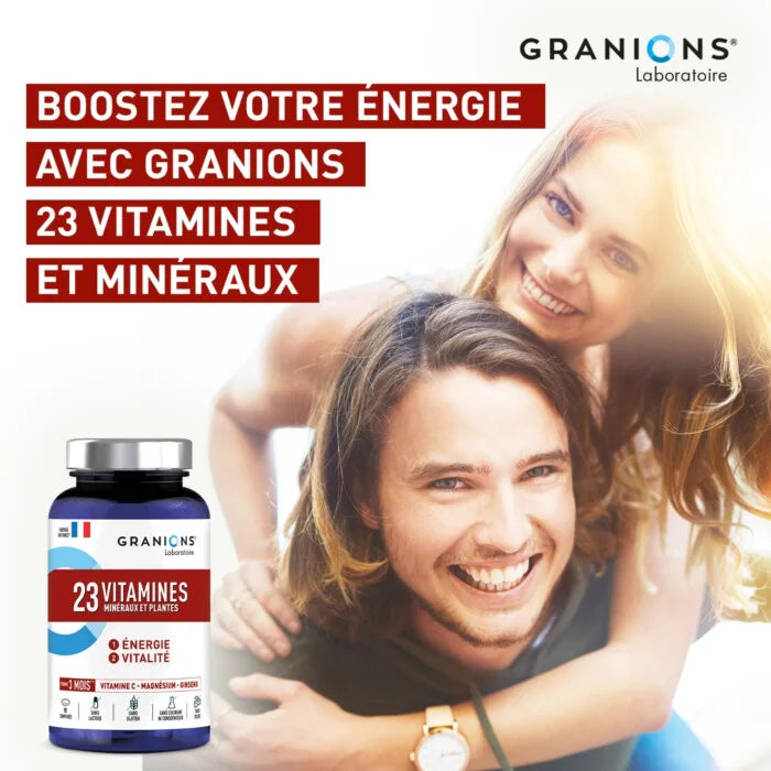 Utilisation Granions 23 Vitamines Minéraux Plantes comprimé quotidien matin multivitamines énergie immunité vitalité - novaparapharmacie