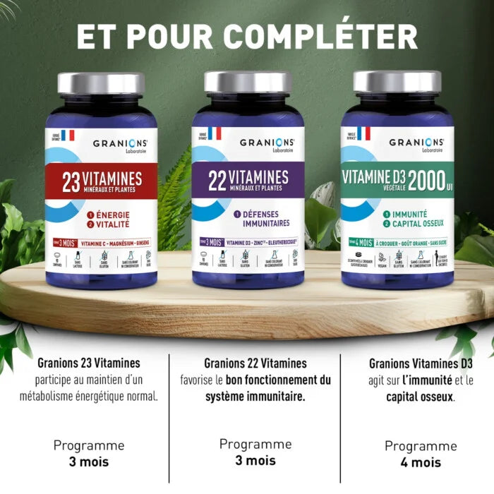 Granions 23 Vitamines Minéraux Plantes 12 vitamines 8 minéraux 3 plantes boost énergie renforce immunité vitalité - novaparapharmacie