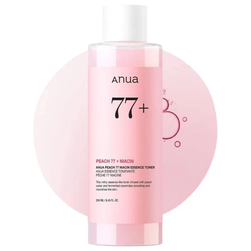 ANUA Peach 77 Niacin Essence Toner 250ml lotion tonique éclaircissante 77% extrait pêche niacinamide essence toner teint lumineux - novaparapharmacie