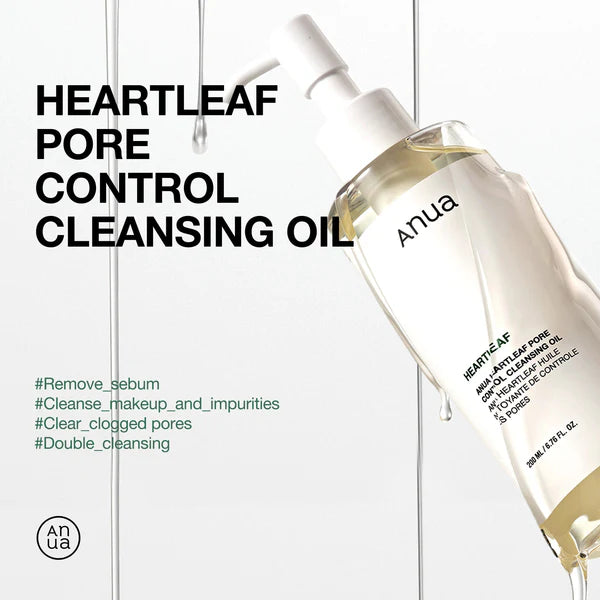 Flacon Anua HeartleaF Pore Control Cleansing Oil 200ml format généreux huile nettoyante démaquillante - novaparapharmacie