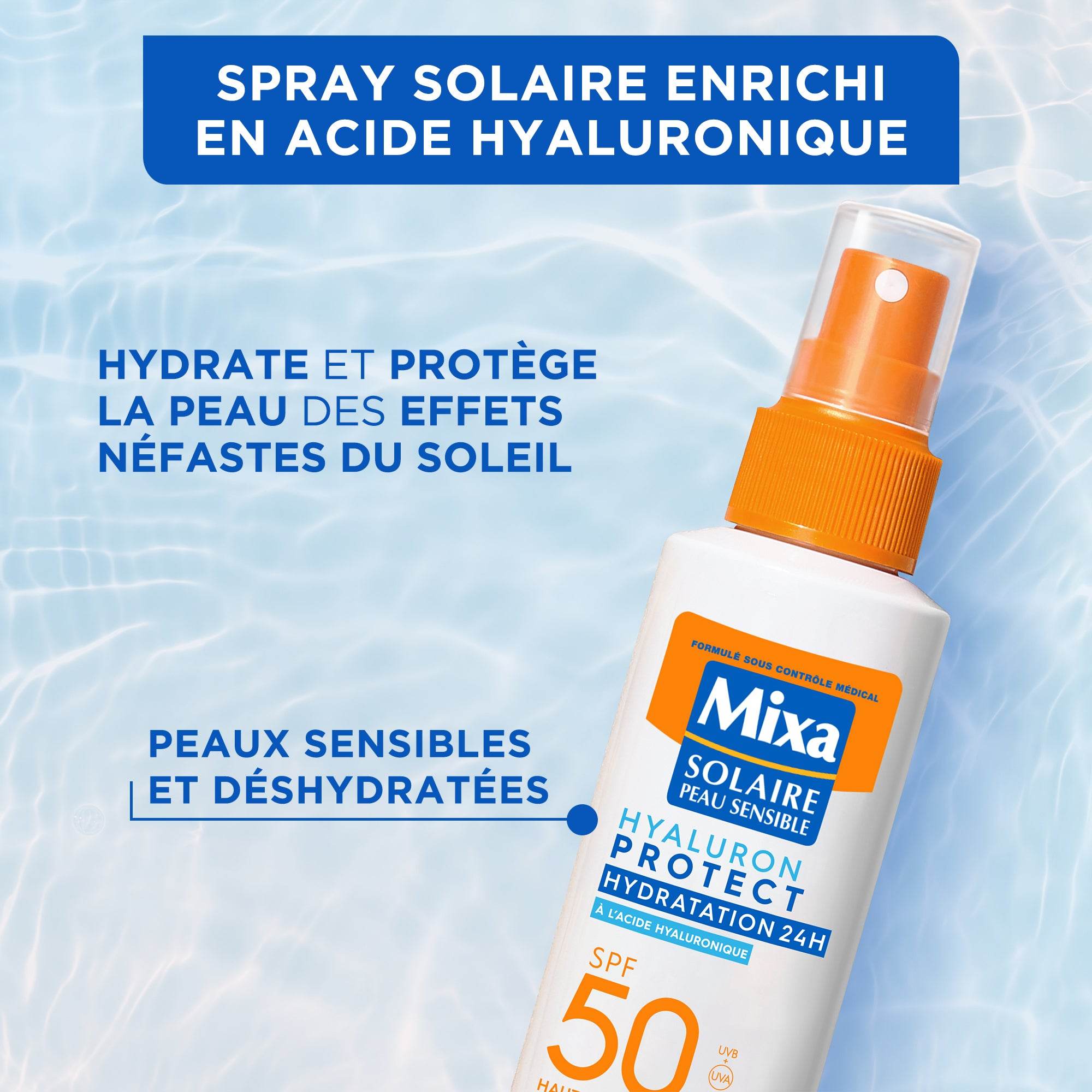 MIXA Solaire Spray Hyaluron Protect SPF50+ 150ml Protection Solaire Anti-Âge Acide Hyaluronique Hydratation Intense - Nova Parapharmacie