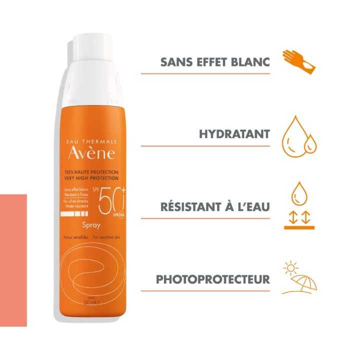 Avène Spray Solaire SPF50+ 200ml Très Haute Protection Corps Résistant Eau Application Facile - novaparapharmacie