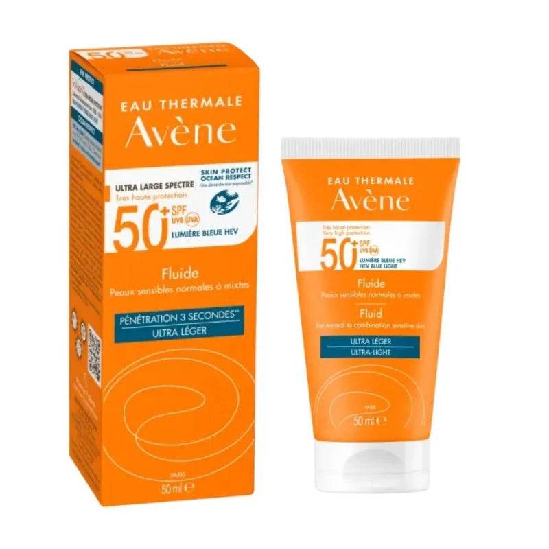 Avène Fluide SPF50+ 50ml Protection Solaire Très Haute Peaux Sensibles Normales Mixtes Légère - novaparapharmacie
