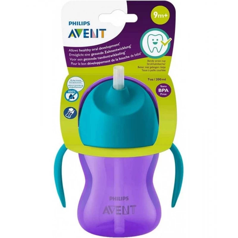 AVENT Tasses À Paille 200ml 7oz +9m tasse apprentissage paille valve anti-fuites poignées ergonomiques bébé - novaparapharmacie