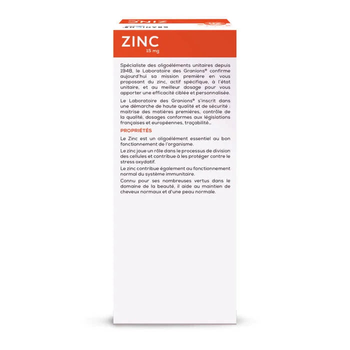 Packaging Granions Zinc 15mg 60 Gélules design élégant boîte pratique complément alimentaire immunité peau - novaparapharmacie