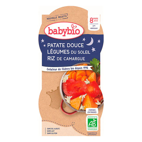 Babybio Bol Bonne Nuit Patate Douce Légumes Bio 2x200g repas bébé dès 8 mois patate douce légumes biologiques - novaparapharmacie