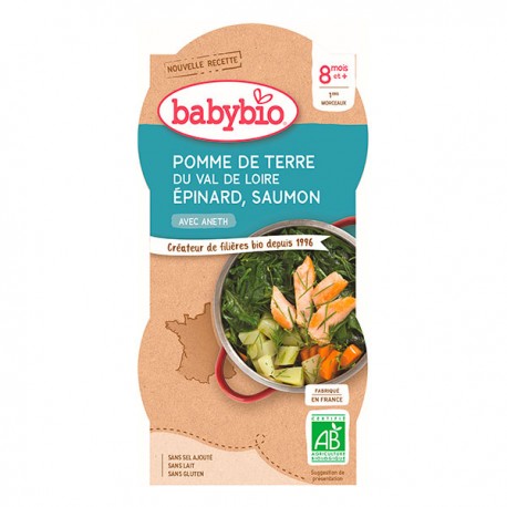 BABYBIO Bol Pomme de Terre Épinard Saumon 2x200g bio plat bébé dès 8 mois plat complet équilibré pomme terre épinard - novaparapharmacie