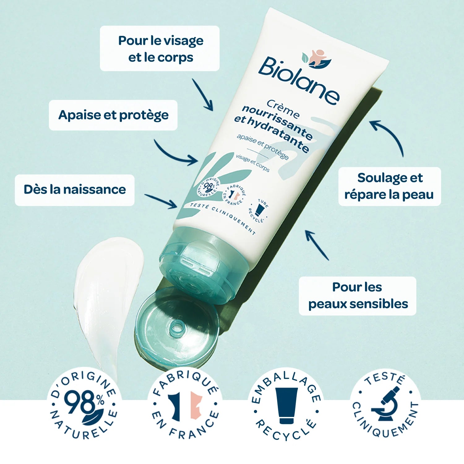 Crème Biolane 100ml Texture Onctueuse Nourrissante Hydratante Bébé Peau Sèche Non Grasse Pénétration Rapide - novaparapharmacie