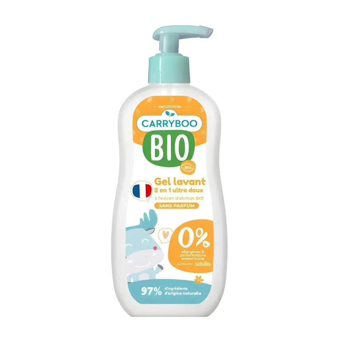 CARRYBOO Gel Lavant 2en1 Ultra Doux Abricot 500ml bain douche bébé parfum abricot 2en1 pratique ultra doux sans larmes - novaparapharmacie