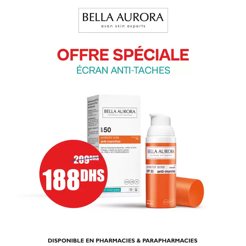 Bella Aurora Gel Solaire Anti-Taches SPF50+ 50ml peau normale sèche protection très haute UVA UVB prévient taches - novaparapharmacie