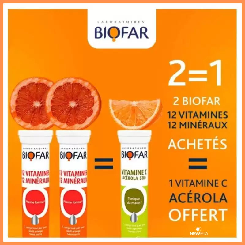 Biofar Pack 2*12 Vitamines 12 Mineraux + 1 Vitamine C Acérola Offert