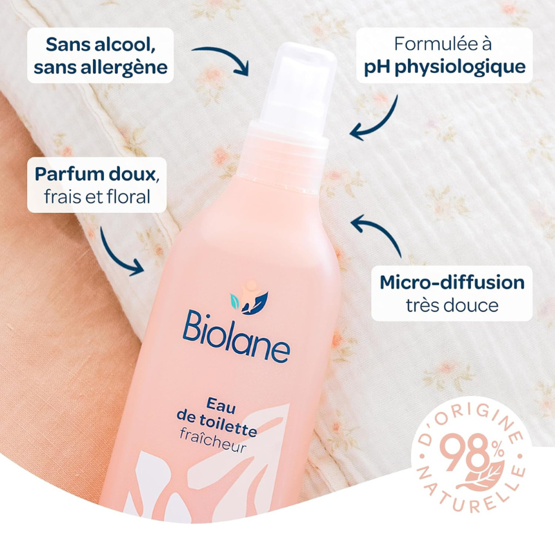 Eau BIOLANE De Toilette Fraîcheur 200ml parfumée bébé senteur douce spécial bébé sans alcool format familial vaporisateur - novaparapharmacie