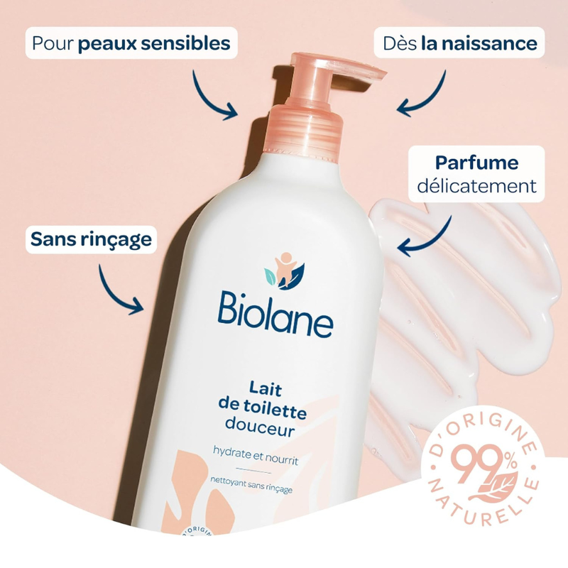 Lait BIOLANE De Toilette 750ml nettoyant bébé sans rinçage nettoyage doux formule douce format familial pratique rapide - novaparapharmacie