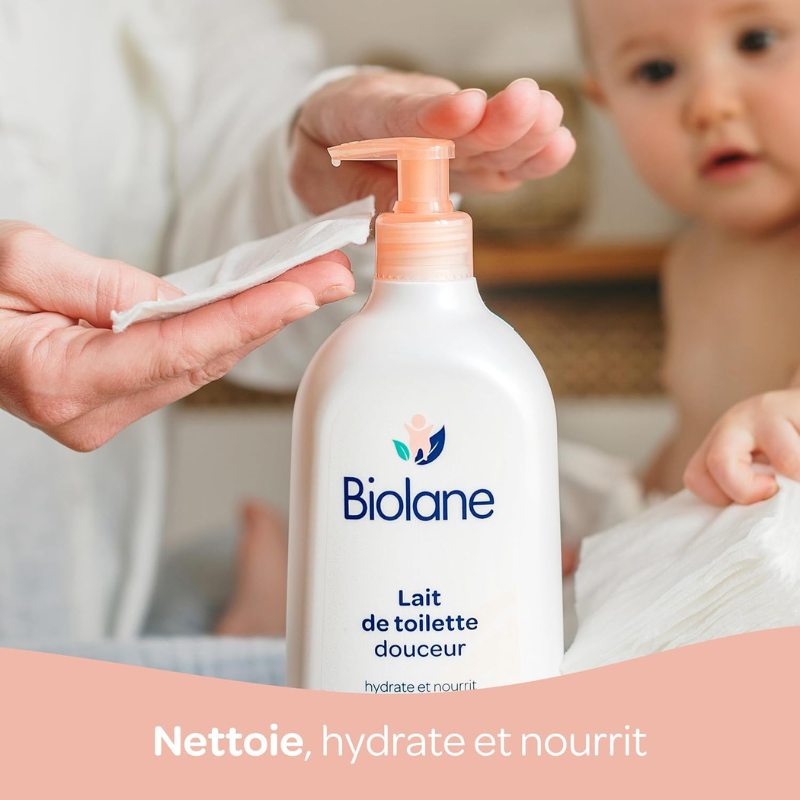BIOLANE Lait De Toilette 750ml lait nettoyant bébé sans rinçage nettoyage doux sans parfum hypoallergénique familial - novaparapharmacie