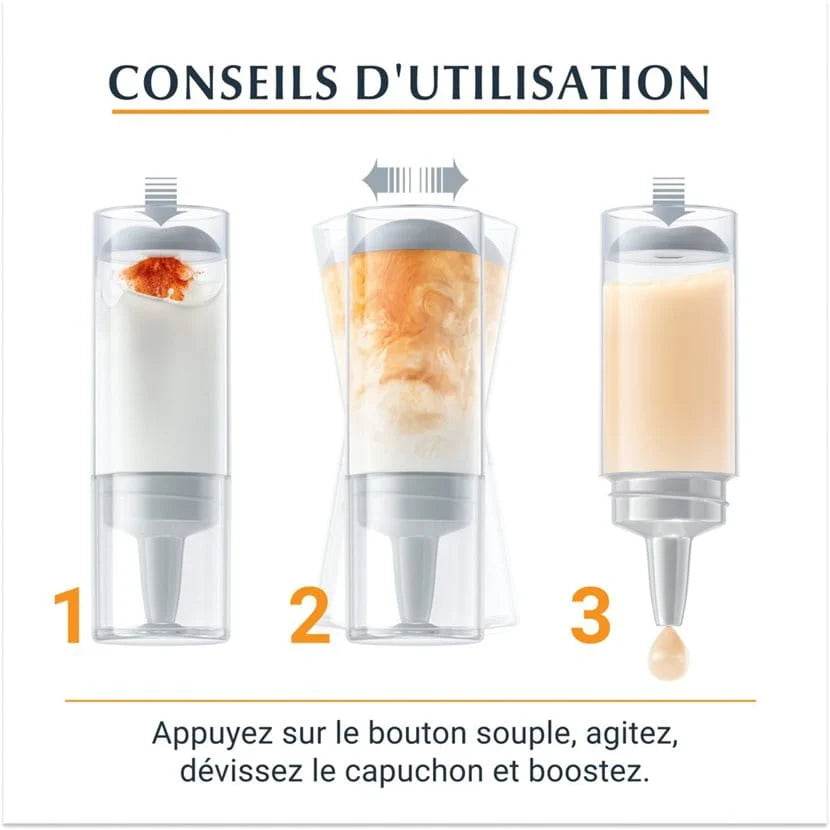 EUCERIN Hyaluron-Filler 3x Effect Sérum Vitamine C Booster application visage éclat anti-âge concentré acide hyaluronique vitamine C soin quotidien dermatologie