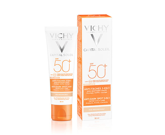 Vichy Capital Soleil Soin Anti-Taches Teinté 3-en-1 SPF50+ 50ml Protection Correction Unifiant - novaparapharmacie