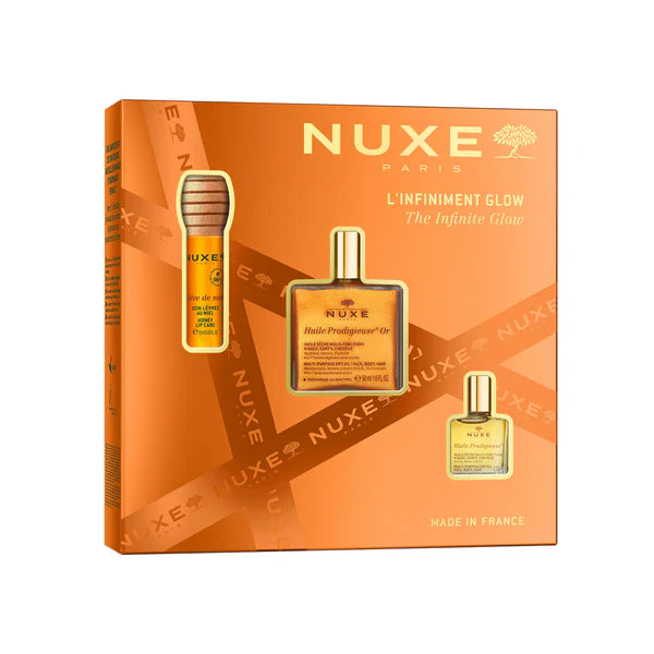 Coffret NUXE L'infiniment Prodigieuse Glow éclat prodigieux éclat glow huile prodigieuse parfum coffret complet 7 huiles précieuses nacres dorées - novaparapharmacie