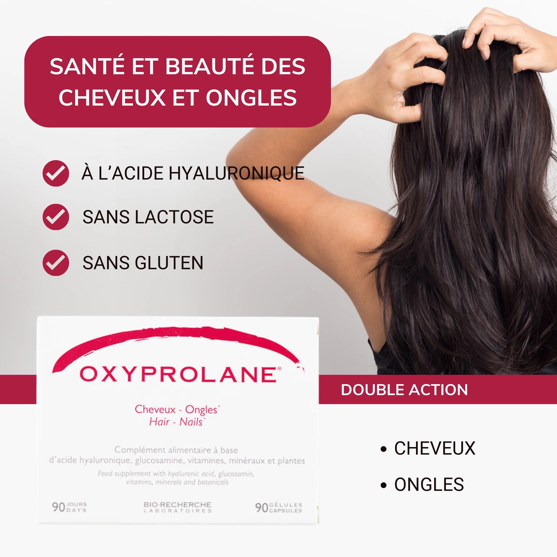 Complément BIO RECHERCHE Oxyprolane Cheveux Ongles 90 gélules cure 3 mois pousse cheveux - novaparapharmacie