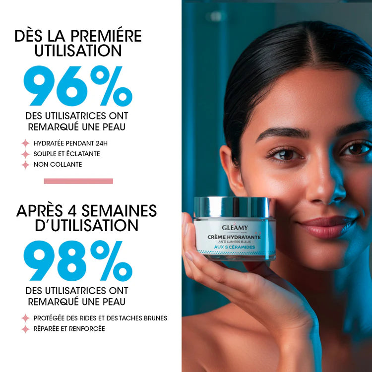 GLEAMY Crème Hydratante Anti Lumière Bleue 50ml soin visage protection écrans lumière bleue hydratation intense anti-âge - novaparapharmacie