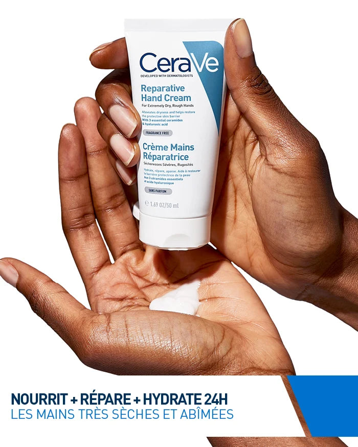  CERAVE Crème Mains Réparatrice texture bénéfices hydratation intensive mains sèches abîmées céramides crème onctueuse riche - novaparapharmacie