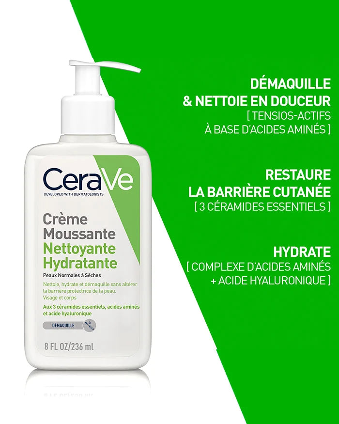 CeraVe Mousse Nettoyante 3 bénéfices hydratante nettoyage doux démaquillage efficace céramides peau propre fraîche - novaparapharmacie