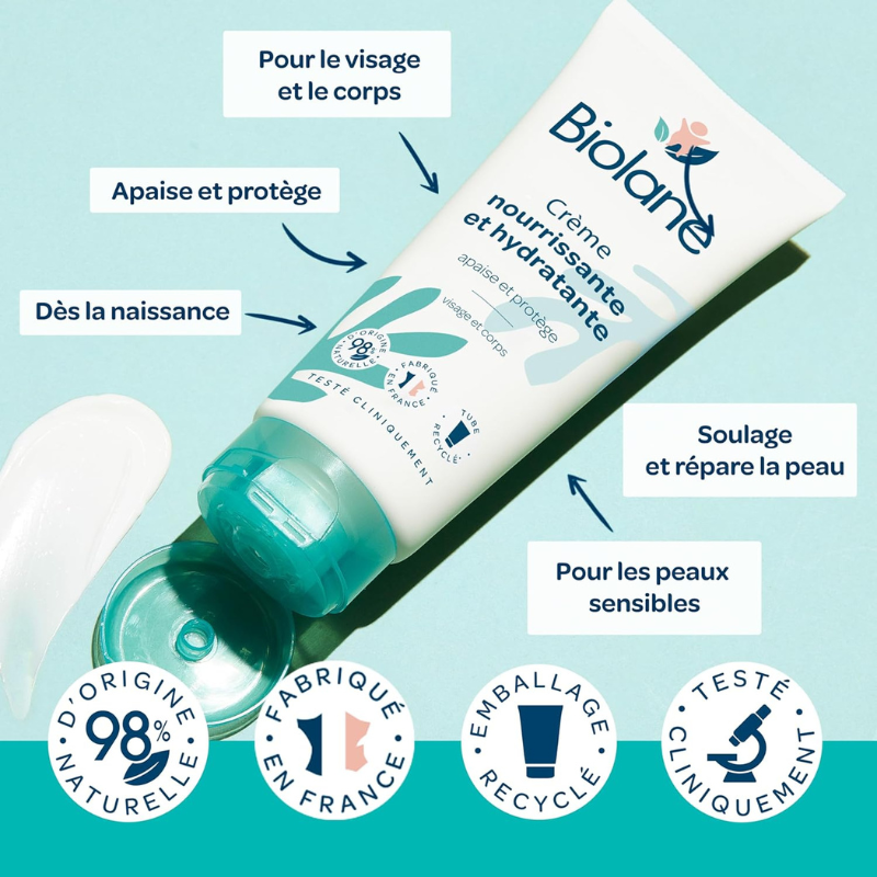 BIOLANE Crème Nourrisante et Hydratante crème visage 50ml bébé nutrition intense hydratation spécial visage confort - novaparapharmacie