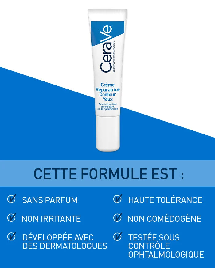 CeraVe Crème Réparatrice Contour Yeux bénéfices réparation anti-âge regard céramides cernes poches rides lissage hydratation - novaparapharmacie