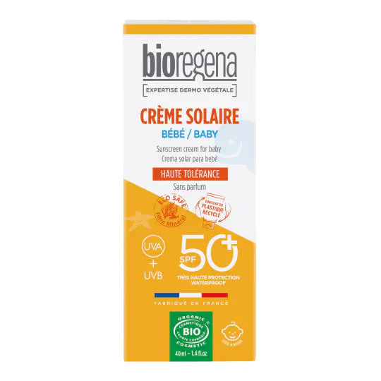 Bioregena Crème Solaire Bébé 40ml protection solaire naturelle bio SPF50+ peaux sensibles nouveau-nés - novaparapharmaci