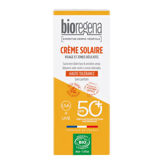  Bioregena Crème Solaire Visage et Zones Délicates 40ml protection naturelle bio SPF50+ peaux sensibles - novaparapharmacie