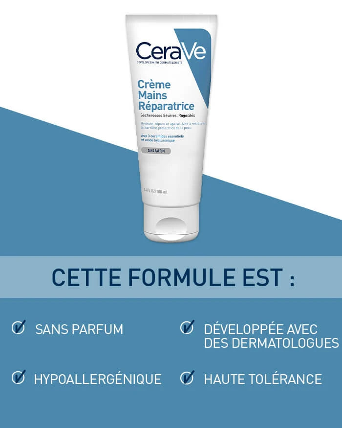  CERAVE Crème Mains Réparatrice bénéfices hydratation intensive mains sèches abîmées céramides réparation protection confort - novaparapharmacie