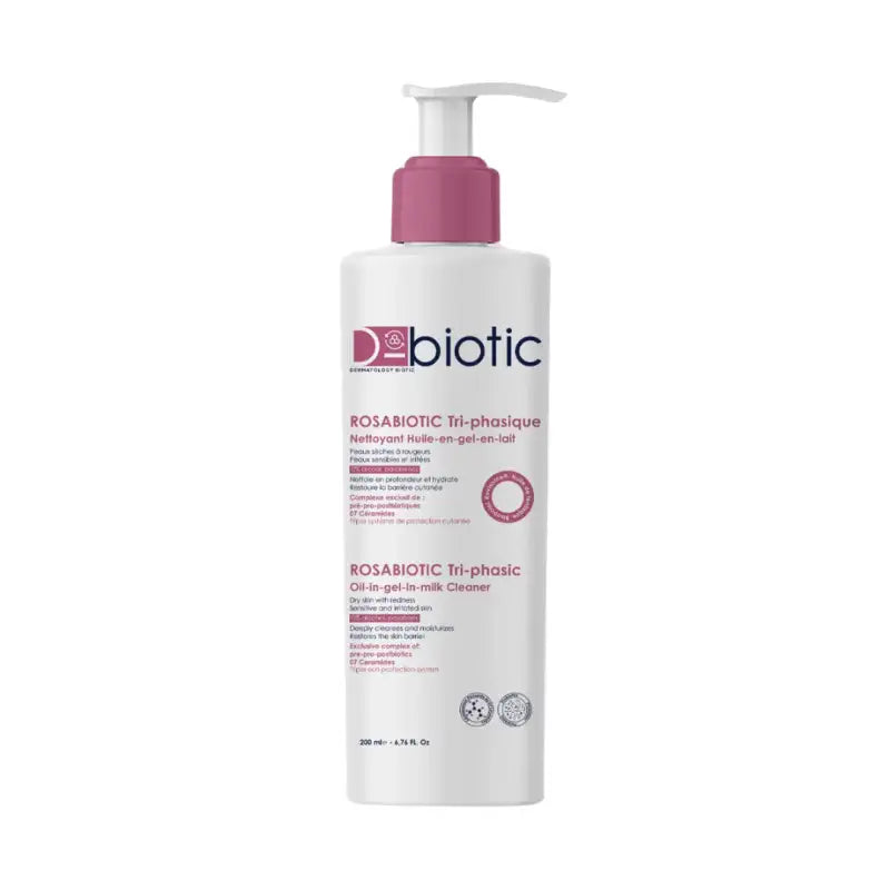 D-BIOTIC Rosabiotic Tri-Phasique 200ml nettoyant visage peaux sensibles rougeurs probiotiques apaise - novaparapharmacie