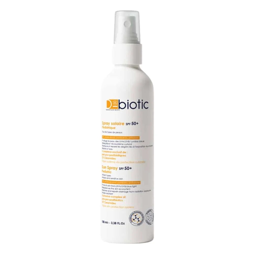 D-BIOTIC Spray Solaire Pédiatrique 100ml protection solaire bébé enfant probiotiques SPF 50+ probiotiques pédiatrique spray pratique UVA UVB - novaparapharmacie