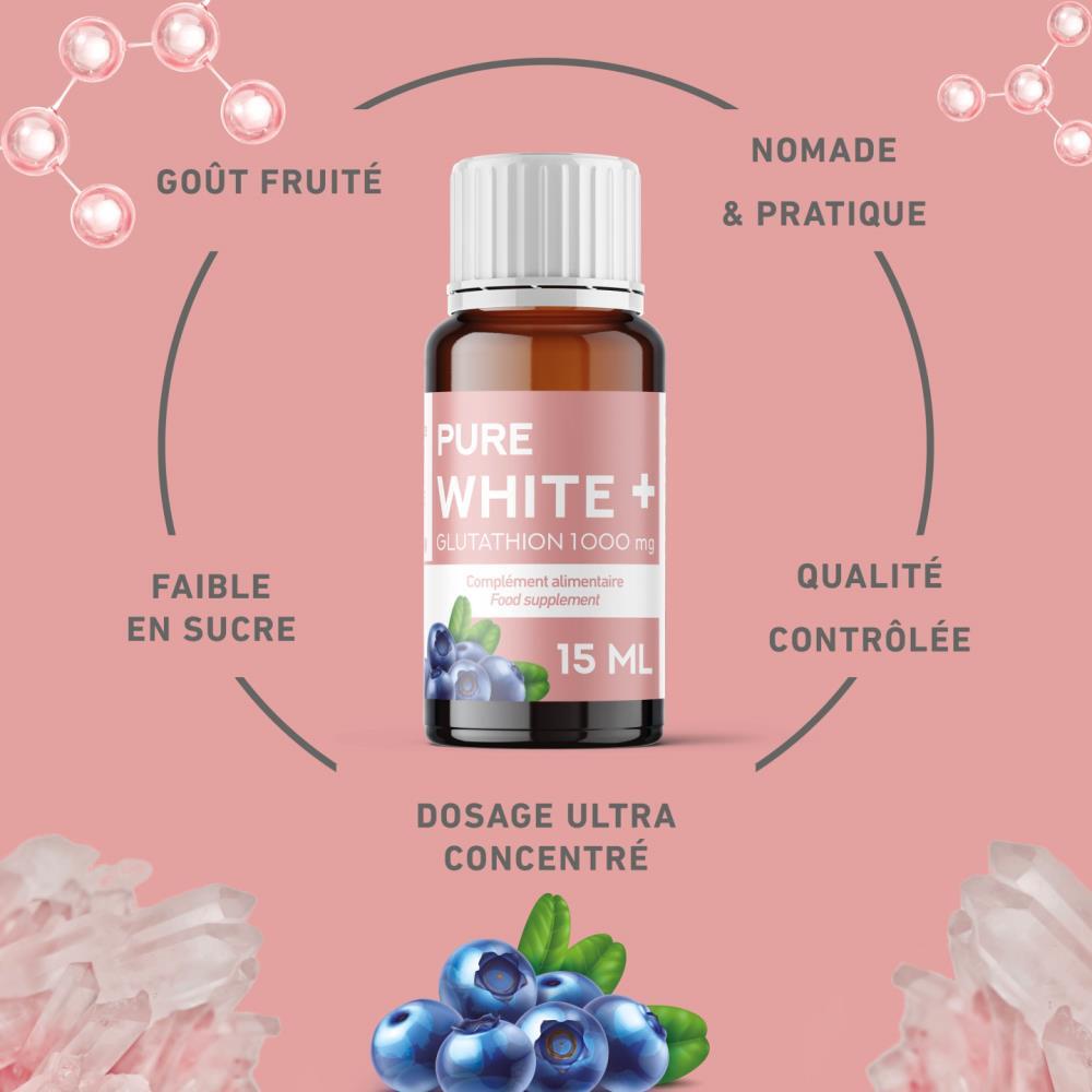 Boîte Eric Favre Pure White+ 10x15ml format 10 flacons complément beauté peau éclatante antioxydants - novaparapharmacie