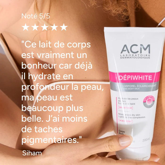 ACM Depiwhite vue alternative lait éclaircissant corporel hydratant unifiant corps taches pigmentaires teint lumineux - novaparapharmacie