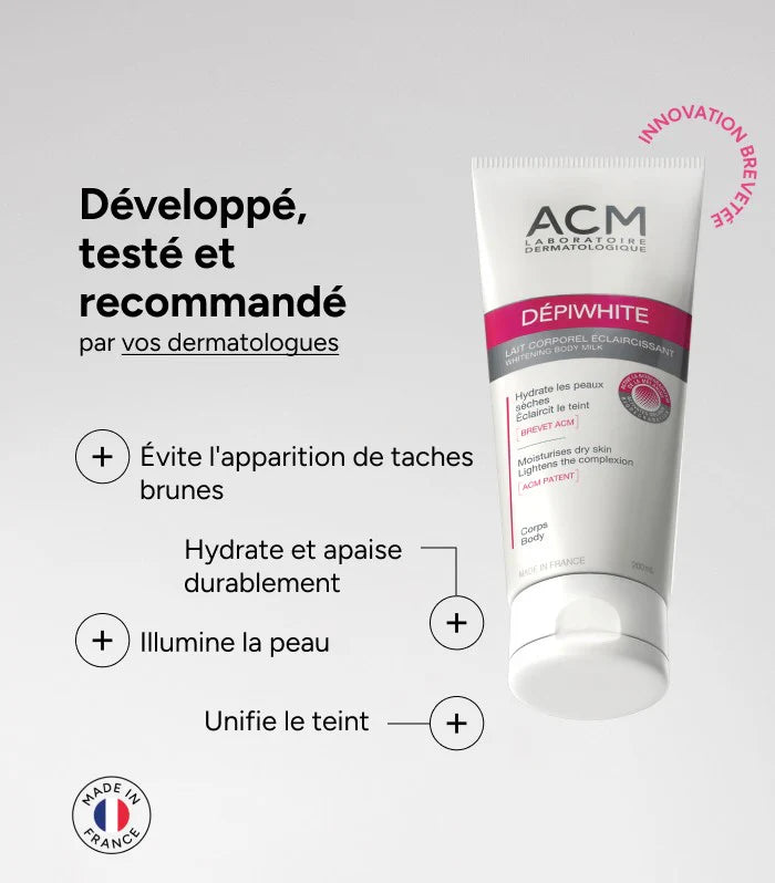 ACM Depiwhite application lait éclaircissant corporel hydratant unifiant corps taches pigmentaires massage quotidien - novaparapharmacie
