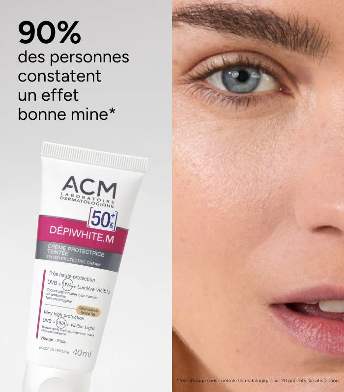 ACM Dépiwhite M vue alternative écran teinté SPF50 protection anti-taches lumière visible UVA UVB teint unifié naturel - novaparapharmacie