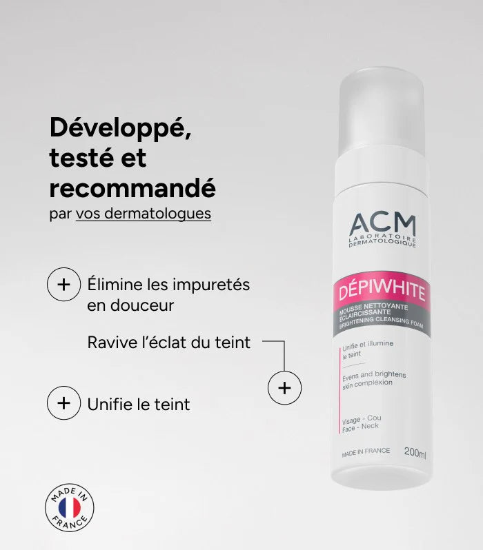 ACM Dépiwhite vue alternative mousse nettoyante éclaircissante éclat unifiant anti-taches pigmentaires texture aérienne - novaparapharmacie