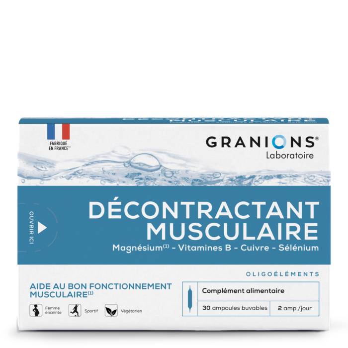 Granions Décontractant Musculaire 30 Ampoules magnésium vitamine B6 crampes tensions soulage détend muscles ampoules prêtes - novaparapharmacie