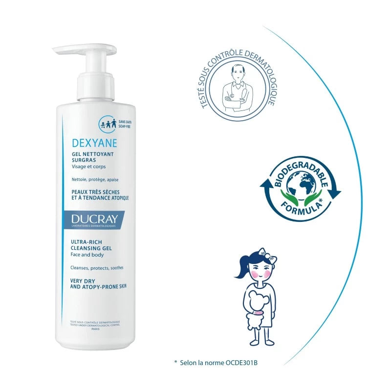  DUCRAY Dexyane Crème Émolliente Anti-Grattage 200ml tube blanc bleu peaux atopiques sèches démangeaisons hydratation intense - novaparapharmacie