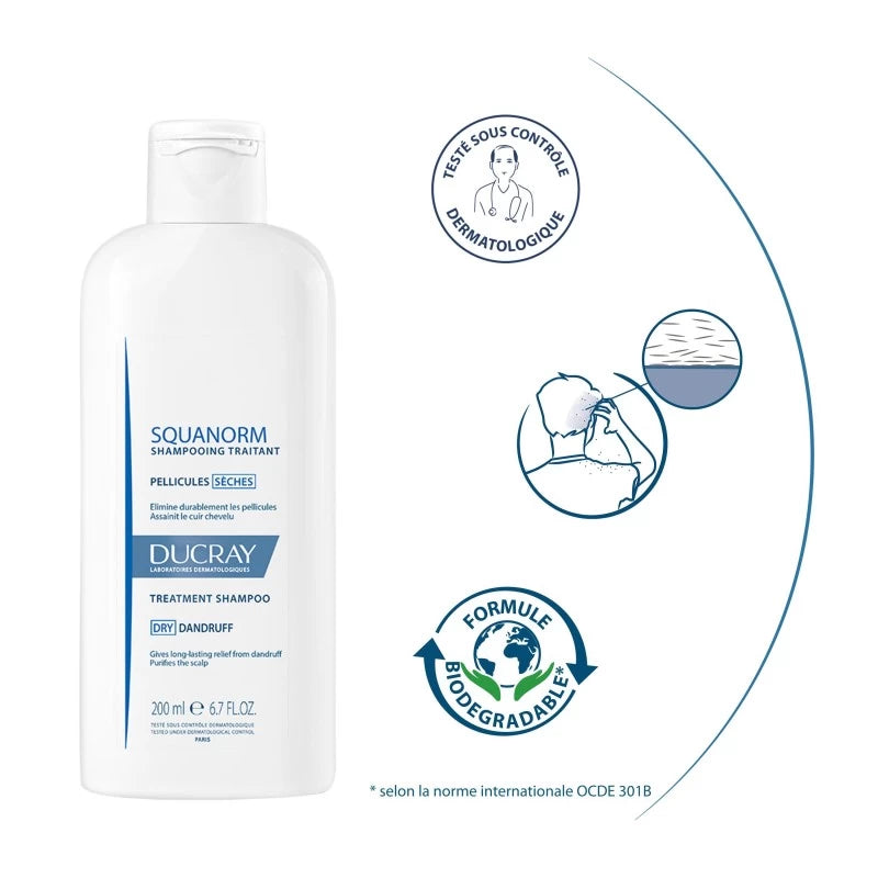 Ducray Squanorm Shampooing Antipelliculaire 200ml Pellicules Sèches Traitement Efficace - novaparapharmacie