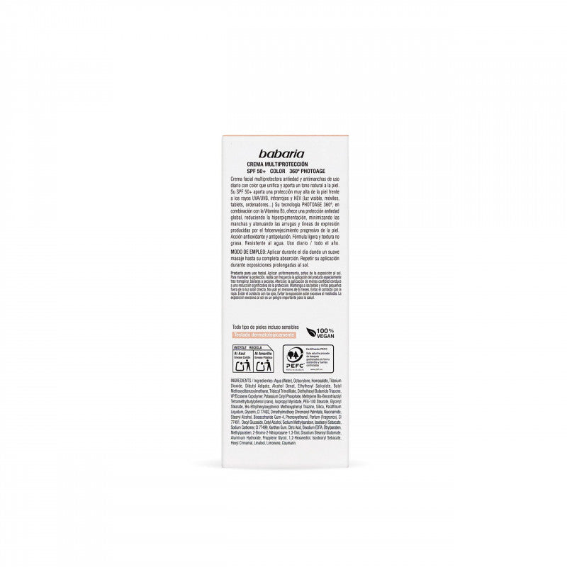 Écran BABARIA Solaire Teinté Peau Nature SPF50 50ml texture protection solaire très haute effet bonne mine - novaparapharmacie